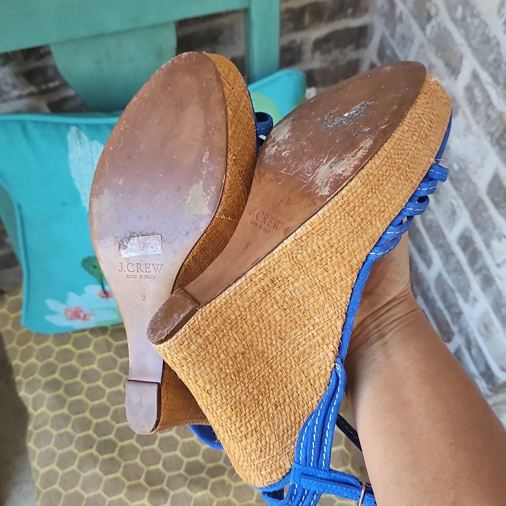 J. Crew Bette Blue Strappy Platform Anklestrap Wedges